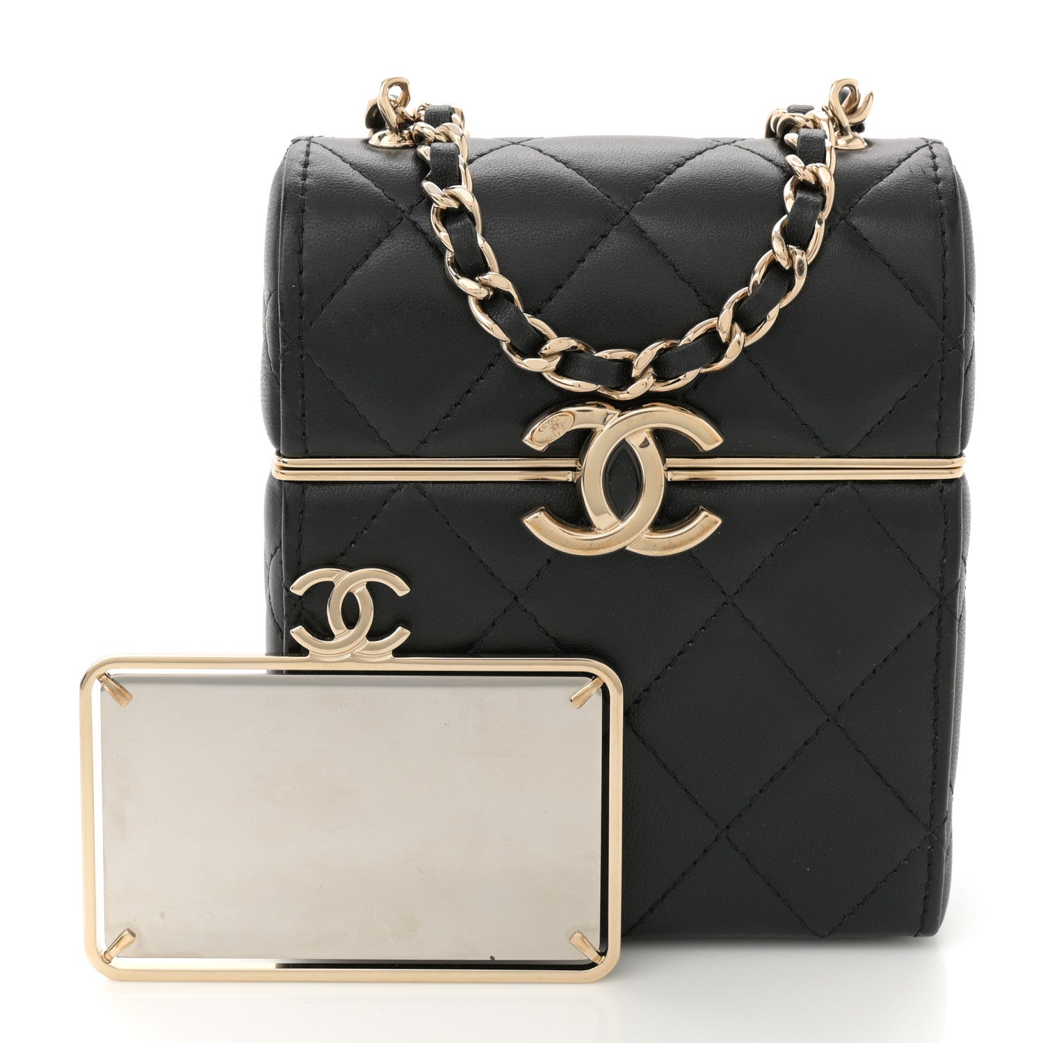 Lambskin Quilted Small Box With Chain Black