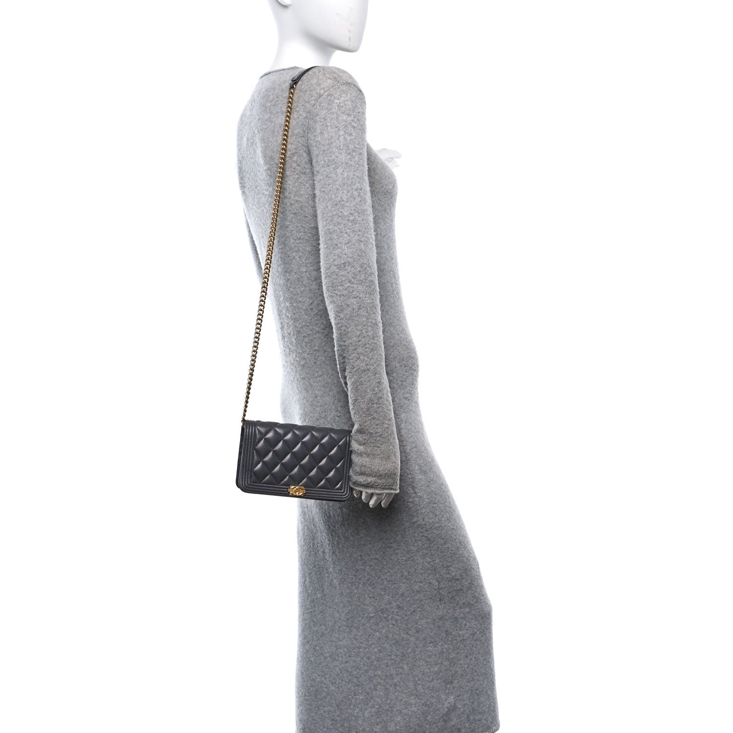 Caviar Quilted Boy Wallet On Chain WOC Grey