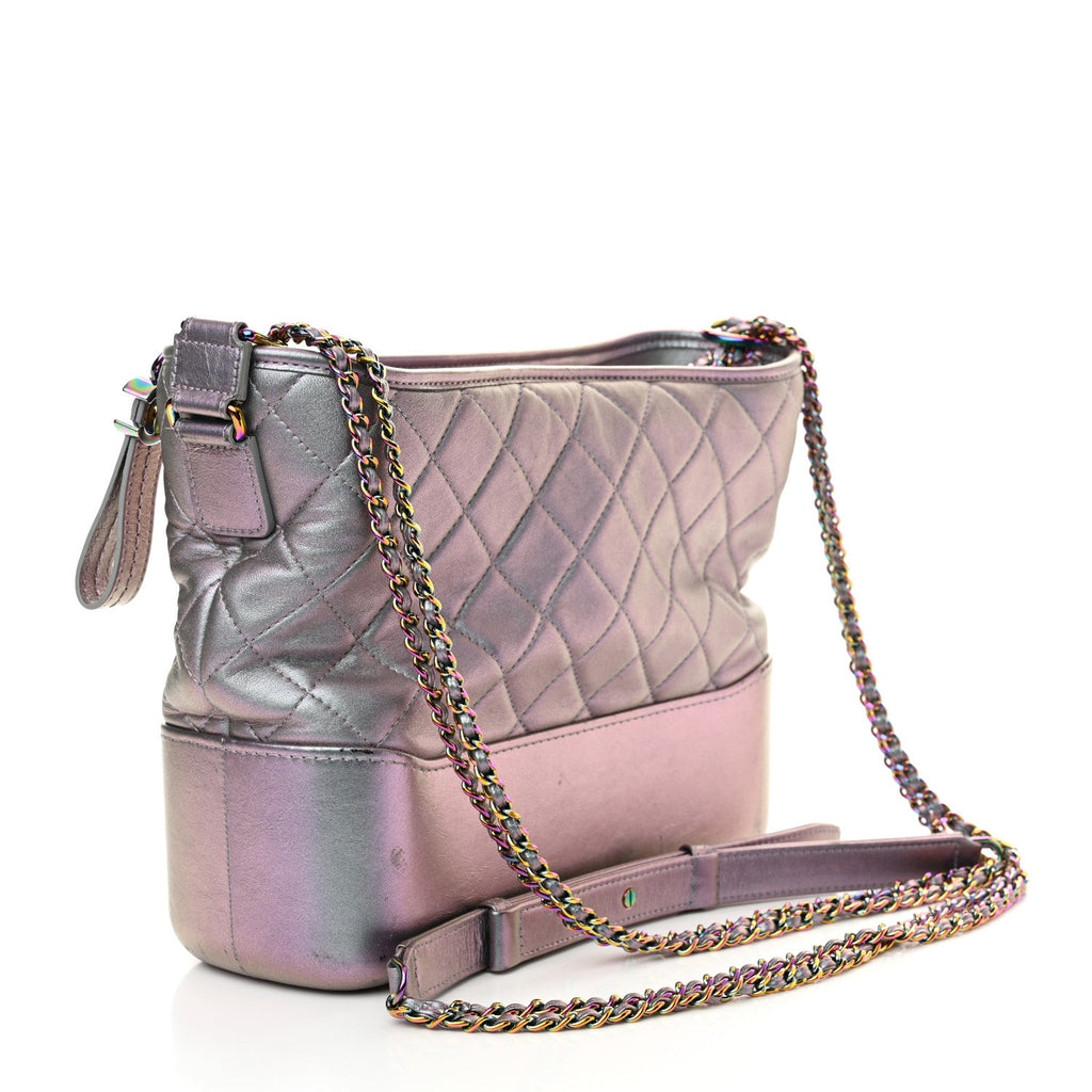 Iridescent Lambskin Calfskin Quilted Medium Gabrielle Hobo Light Purple