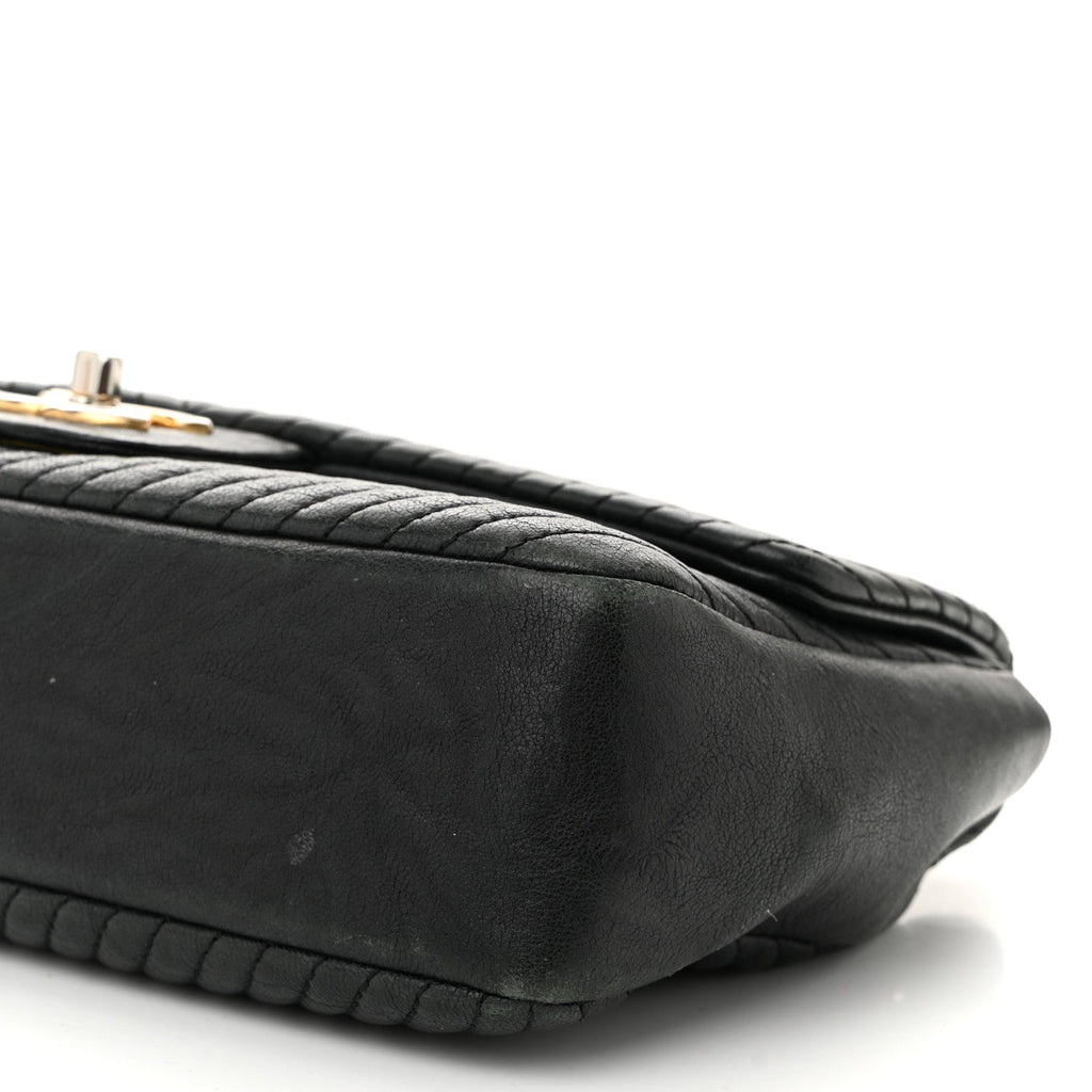 Calfskin Chevron Quilted Medium Surpique Flap Black