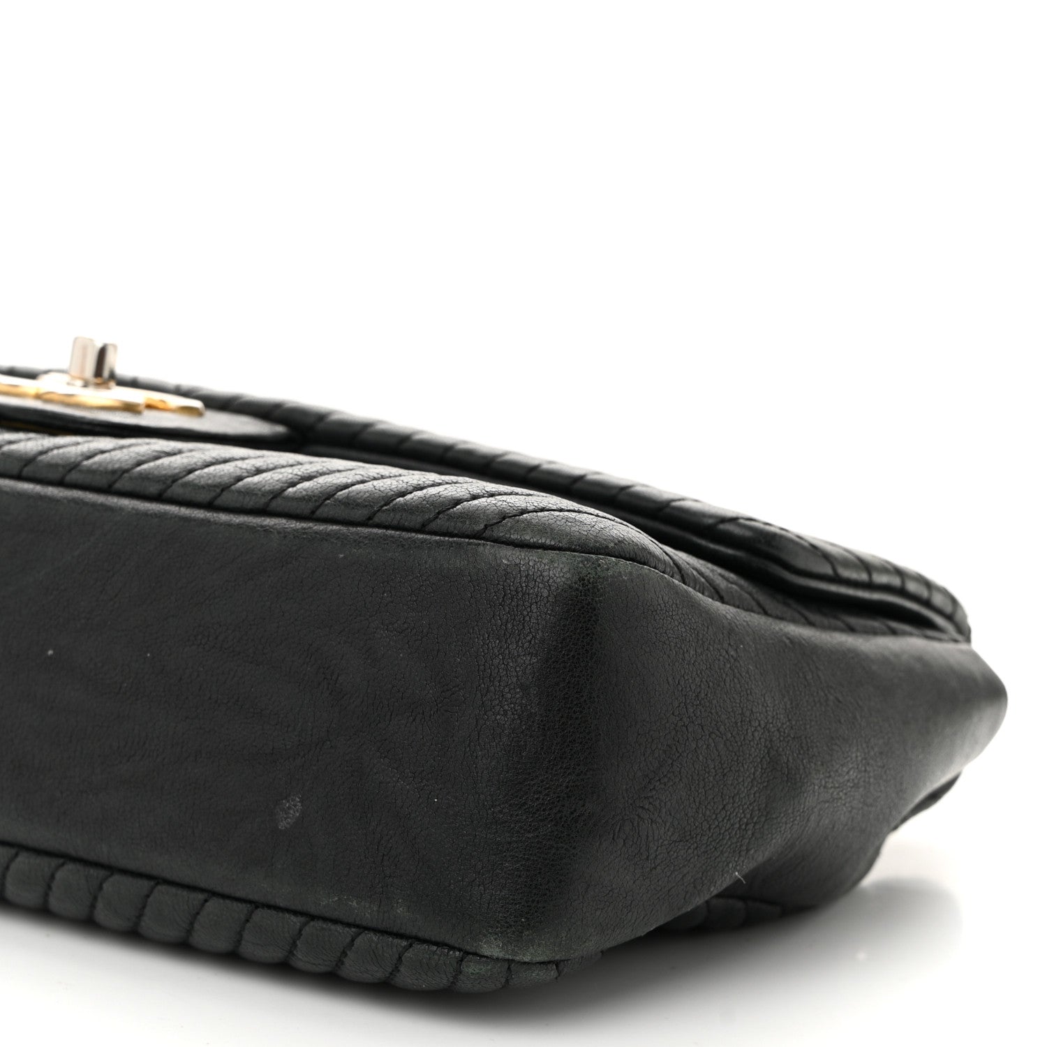 Calfskin Chevron Quilted Medium Surpique Flap Black
