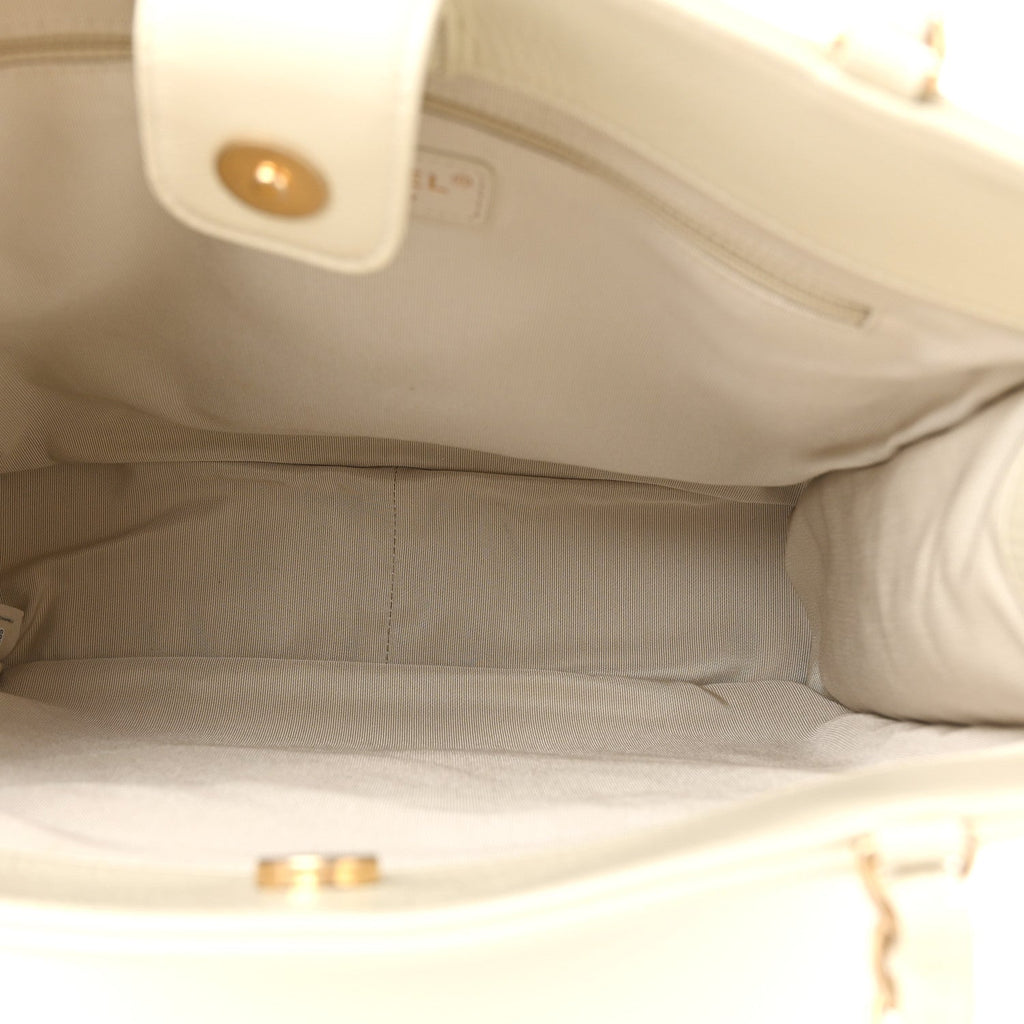 Shiny Aged Calfskin North South Shopping Bag White