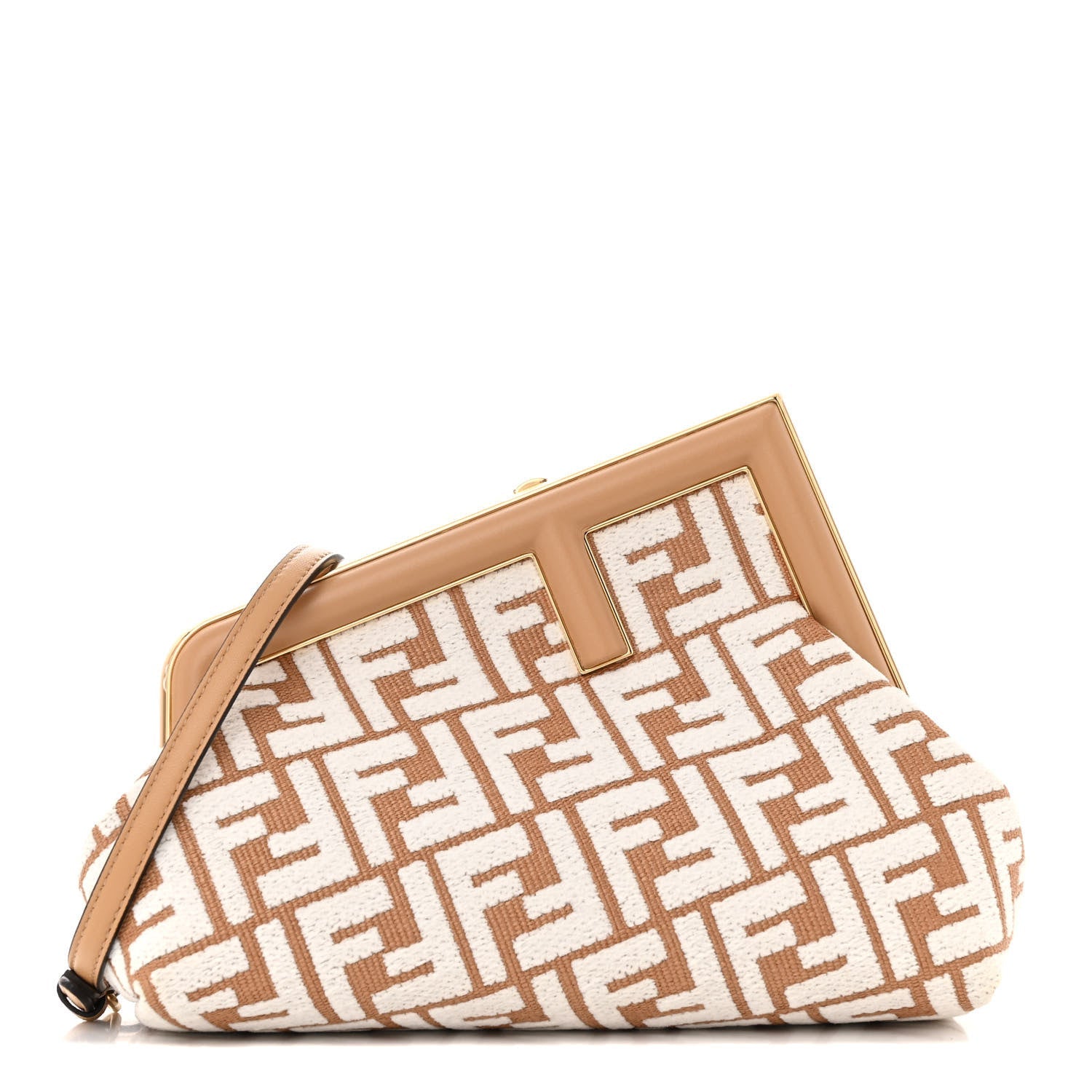 Raffia Chenille Shiny Nappa FF 1974 Small Fendi First Natural White Miele Scuro