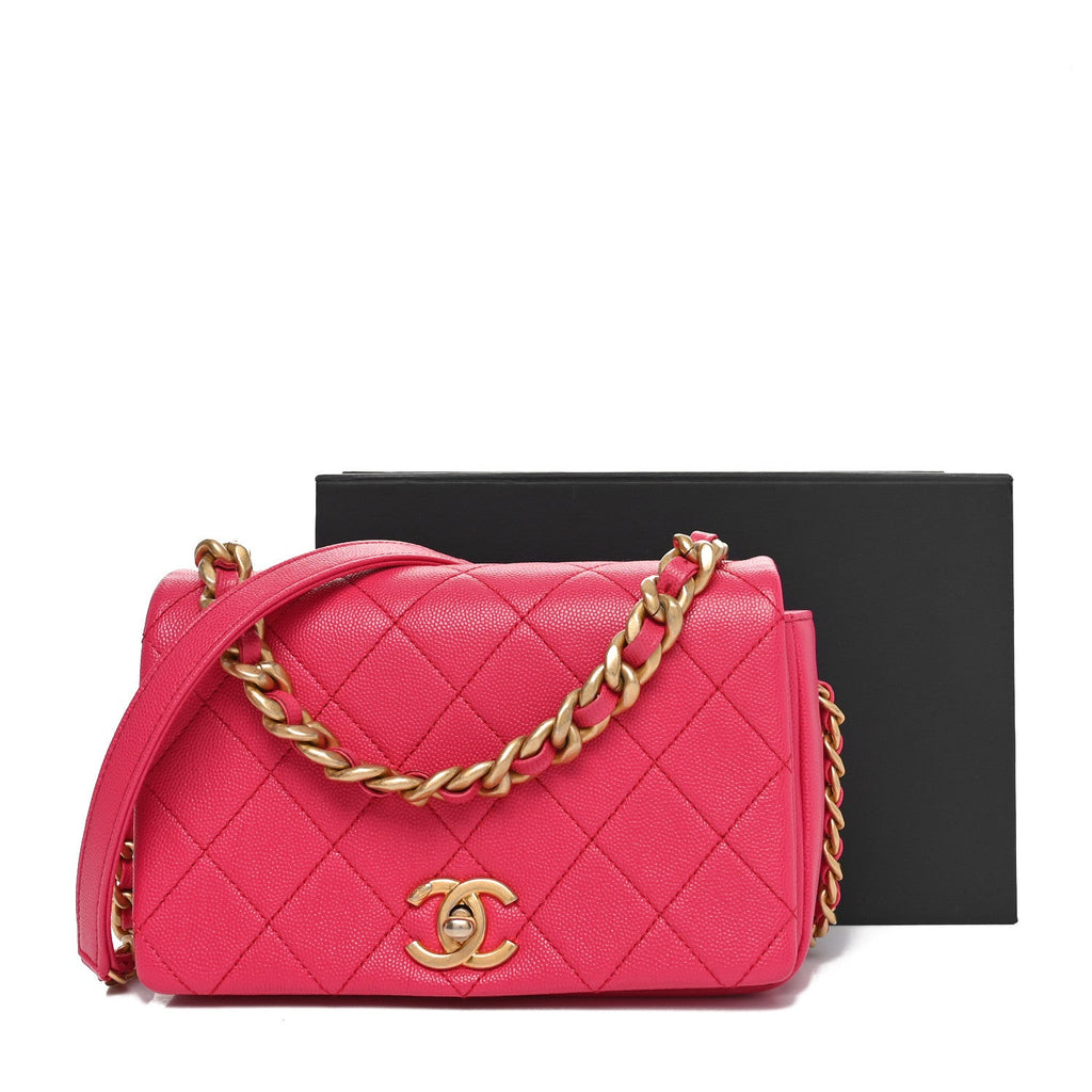 Caviar Quilted Small Fashion Therapy Flap Bag Dark Pink