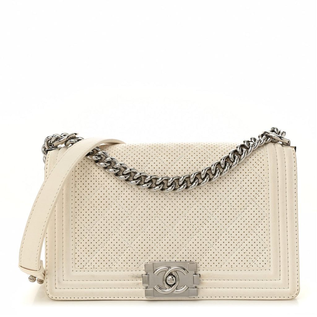 Lambskin Perforated Medium Boy Flap White