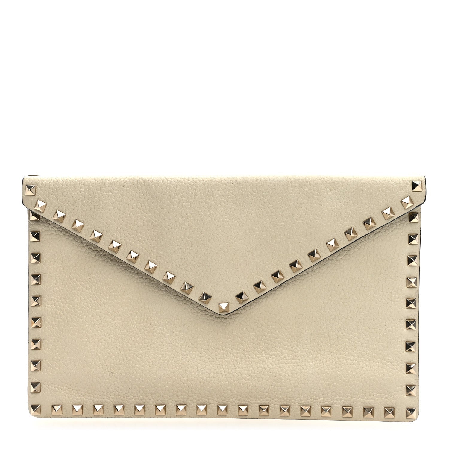 Pebbled Calfskin Large Rockstud Envelope Clutch Light Ivory