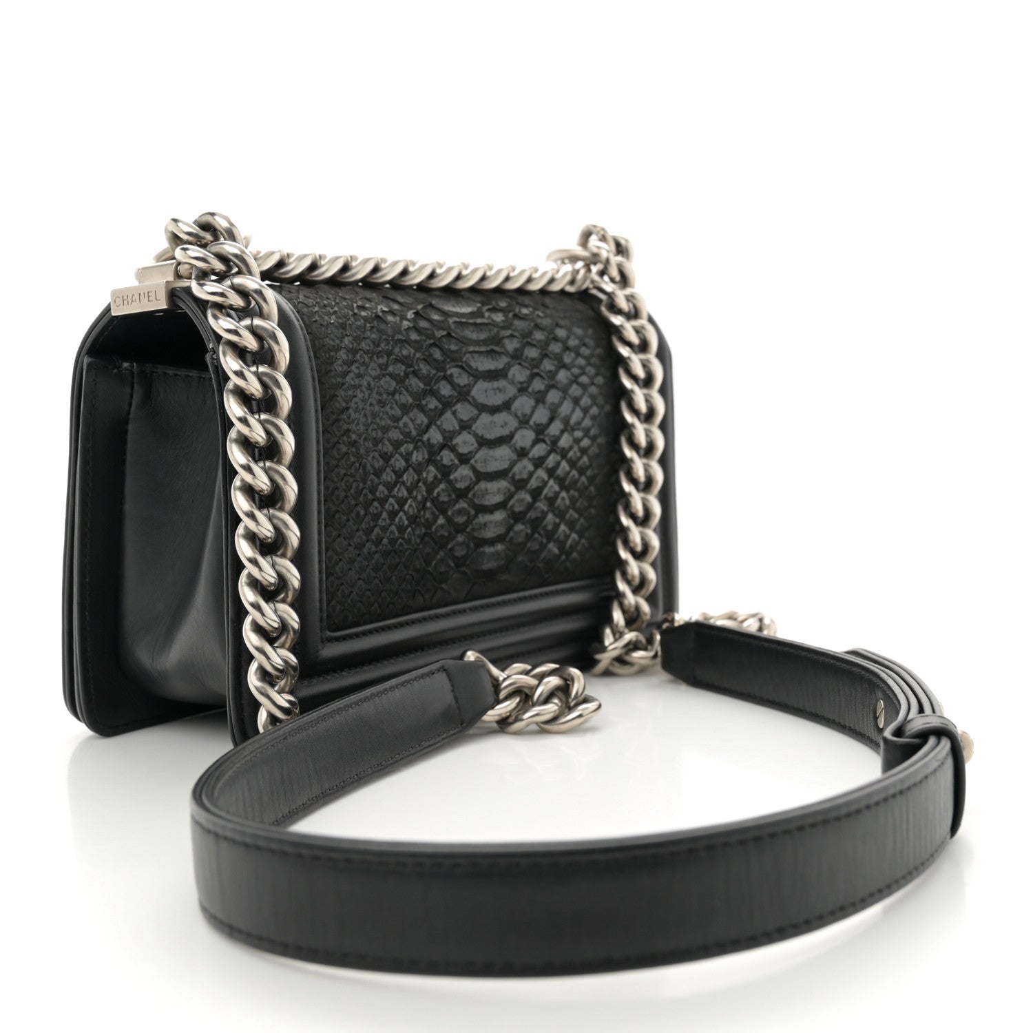 Matte Snakeskin Calfskin Small Boy Flap Black