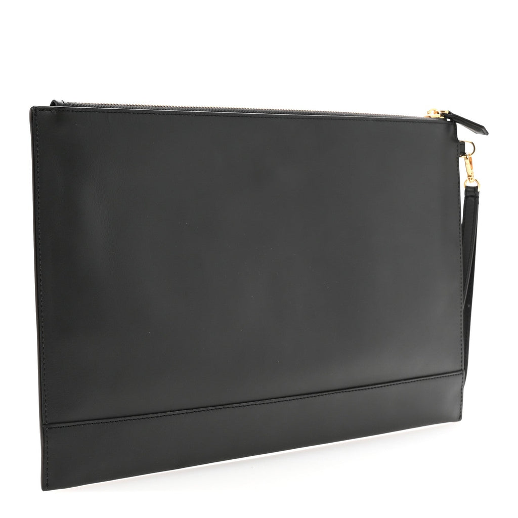 Vitello King Luxor Elaphe Snakeskin Print Logo Medium Flat Pouch Anthracite Asphalt