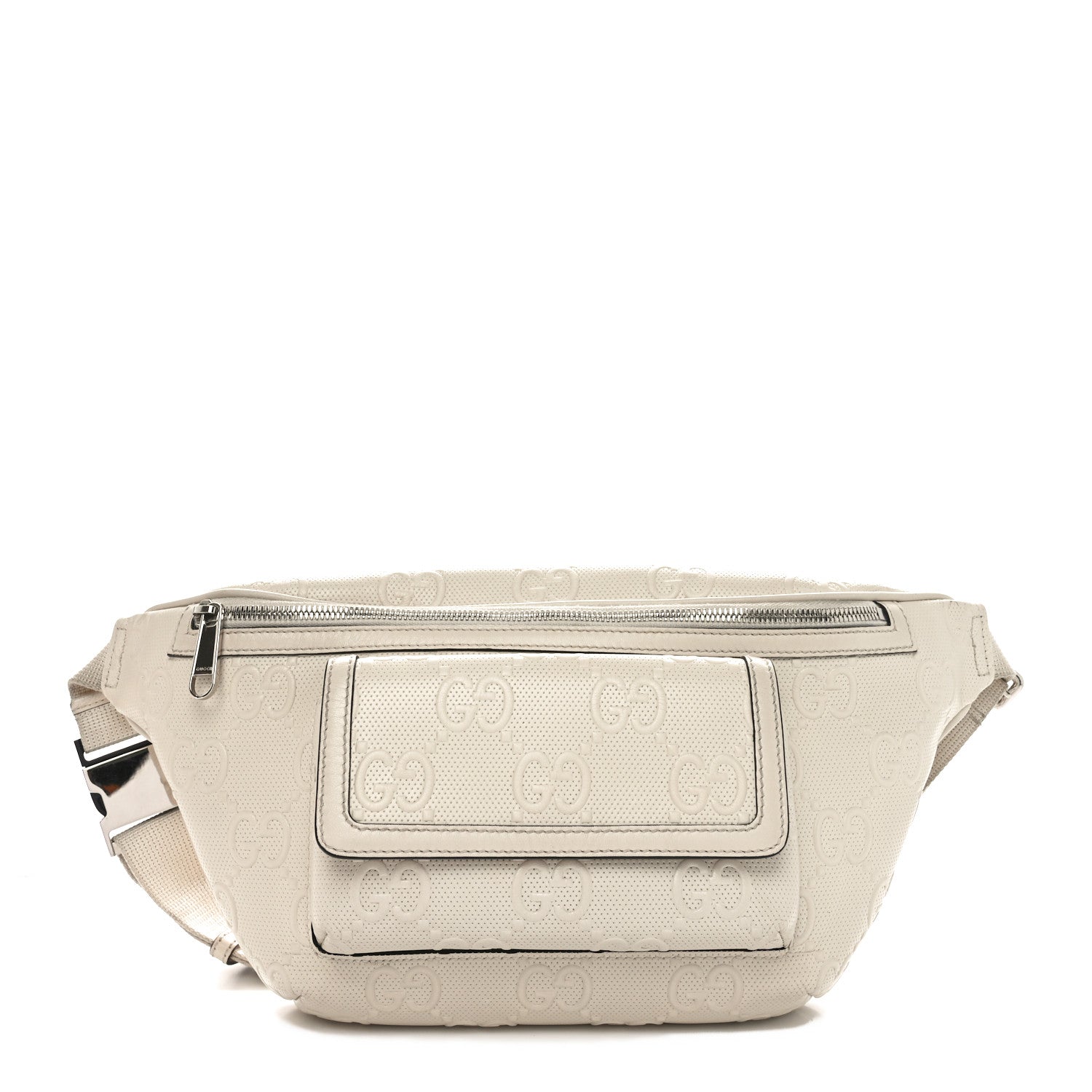 Calfskin GG Tennis Embossed Pocket Belt Bag Mystic White