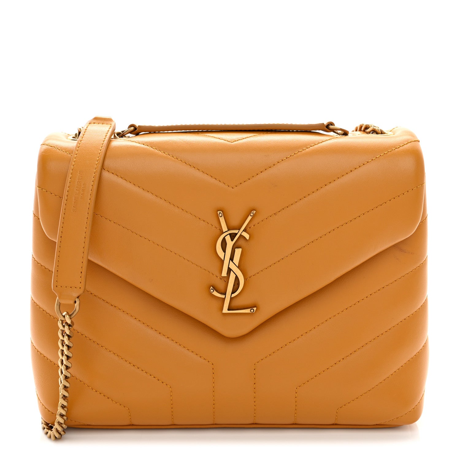 Calfskin Y Quilted Monogram Small Loulou Chain Satchel Cheddar
