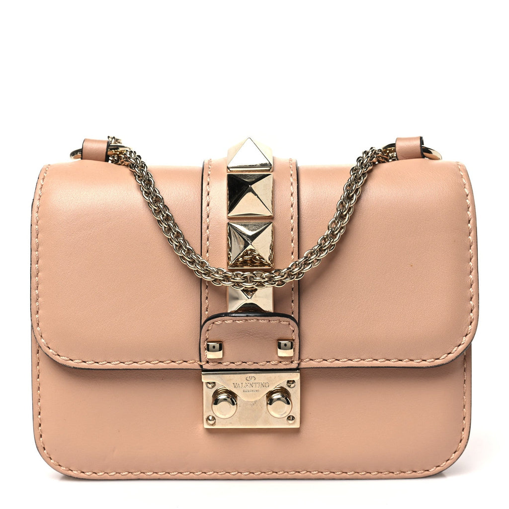 Vitello Mini Glam Lock Rockstud Flap Poudre