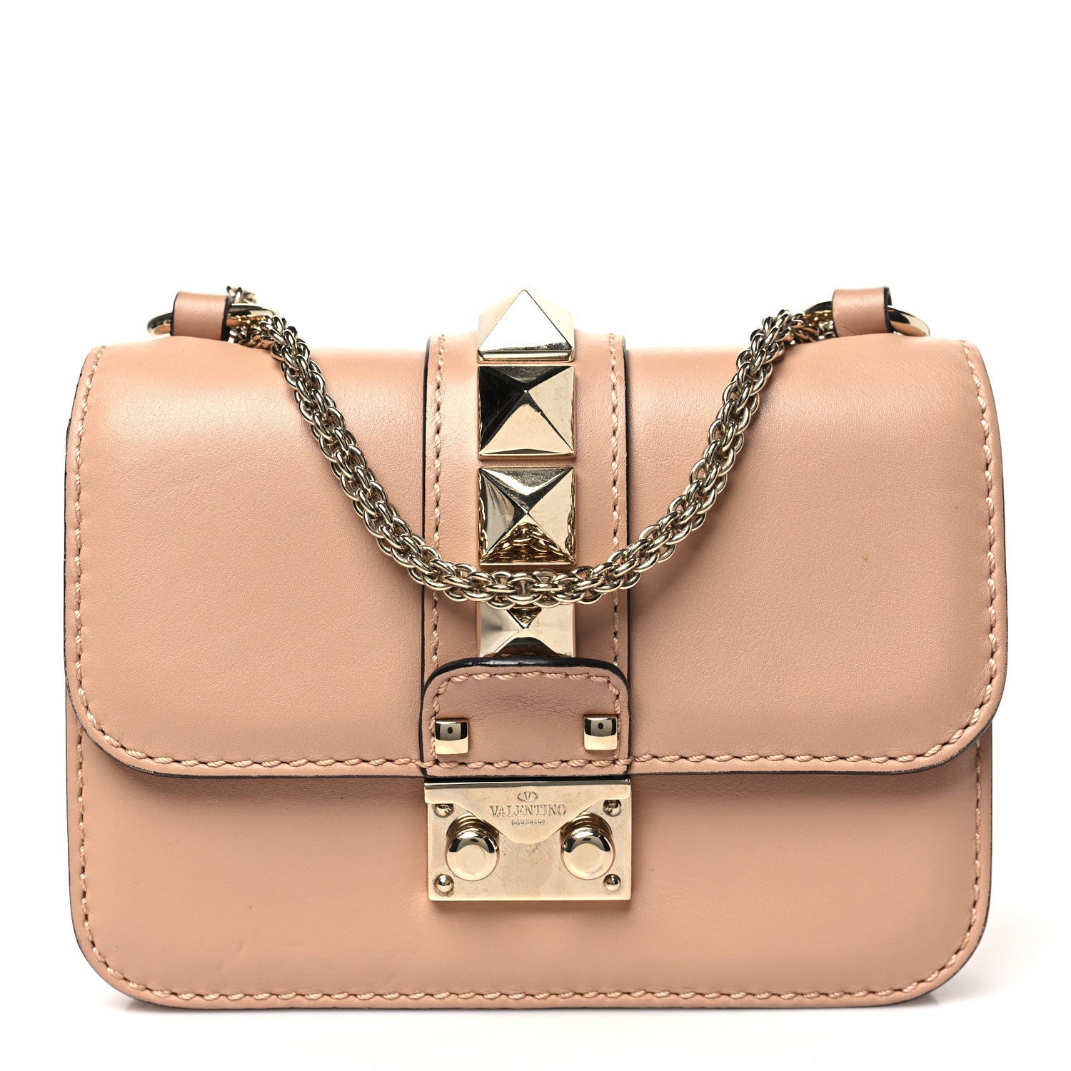 Vitello Mini Glam Lock Rockstud Flap Poudre