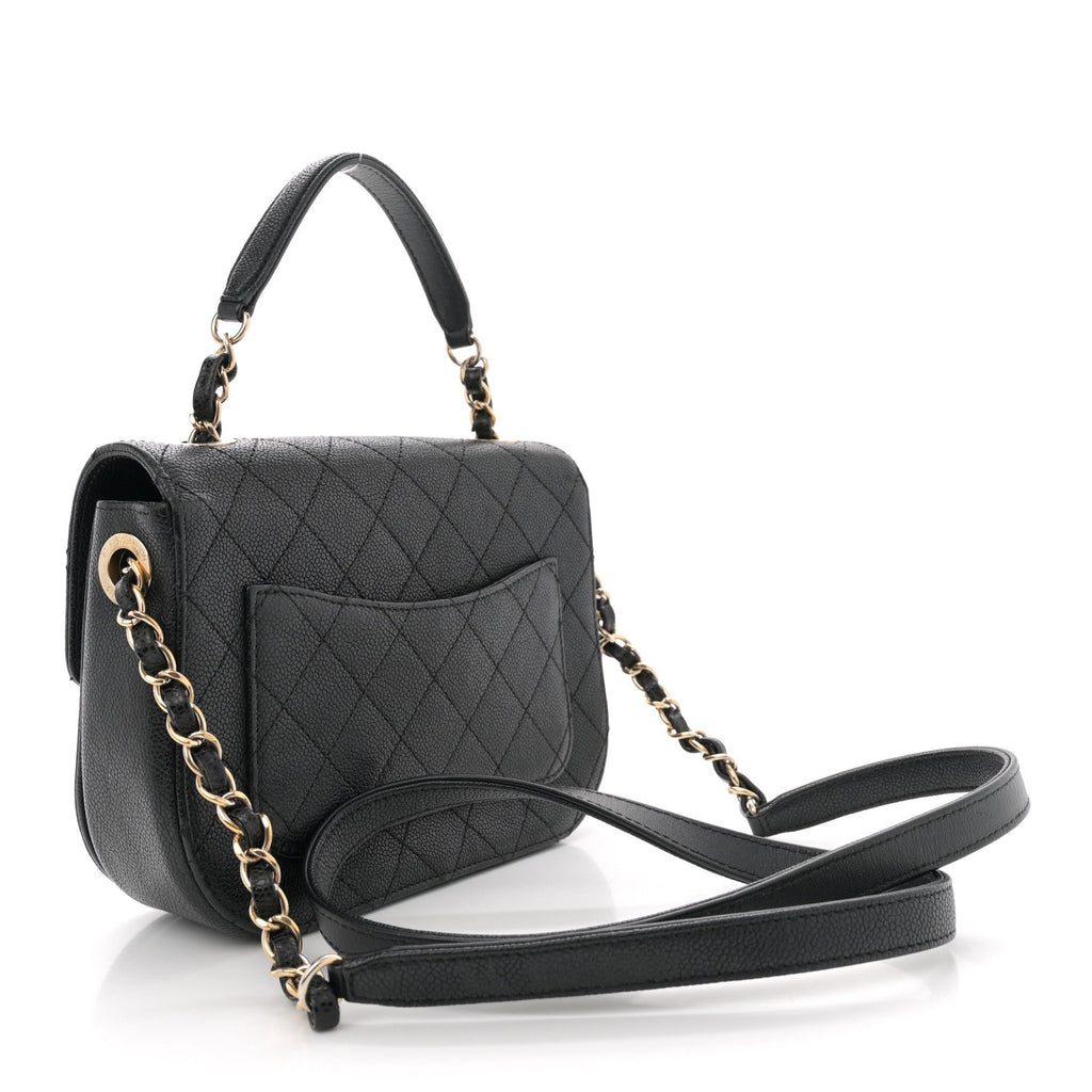 Grained Calfskin Quilted Small Cuba Top Handle Flap Black