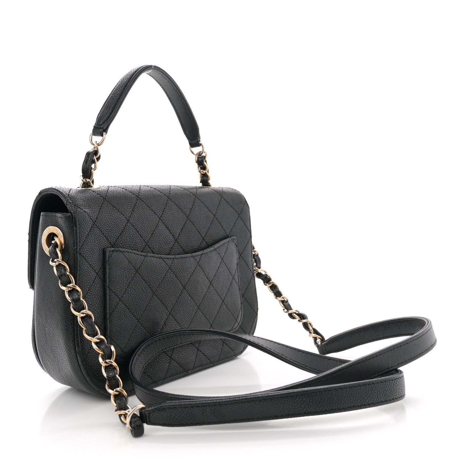 Grained Calfskin Quilted Small Cuba Top Handle Flap Black