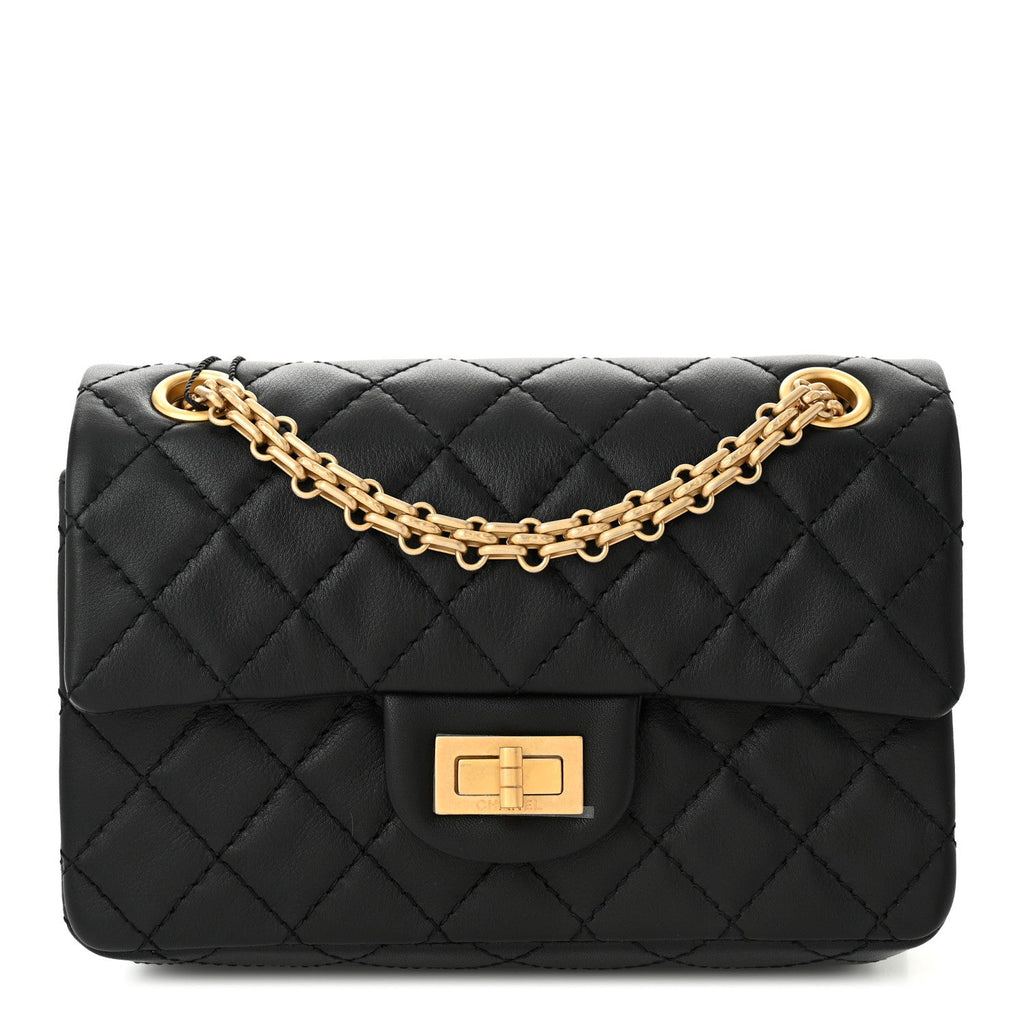 Aged Calfskin Quilted 2.55 Reissue Mini Flap Black