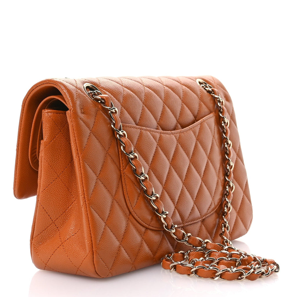 Caviar Quilted Medium Double Flap Light Brown