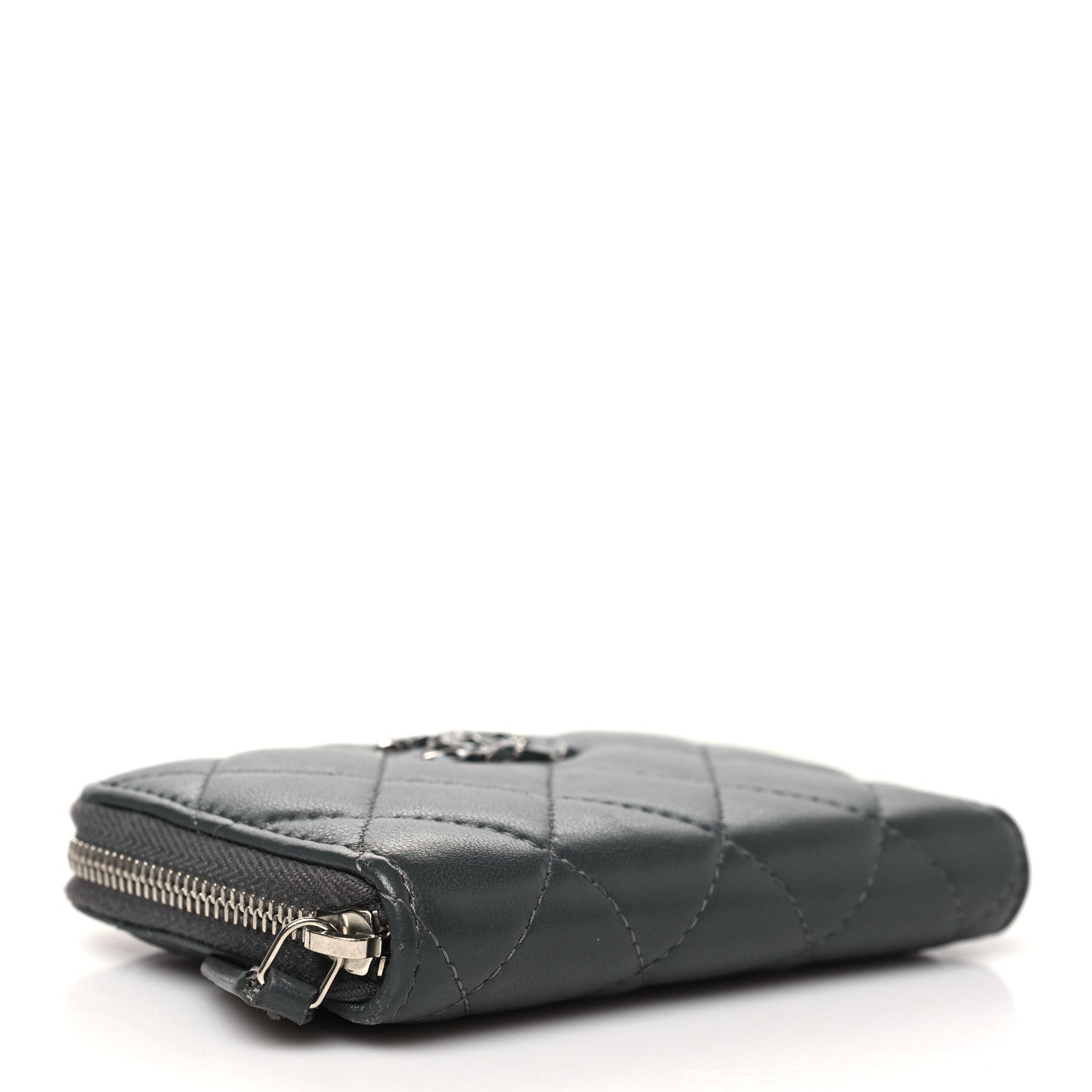 Lambskin Enamel Quilted Zip Around Coin Purse Wallet Grey