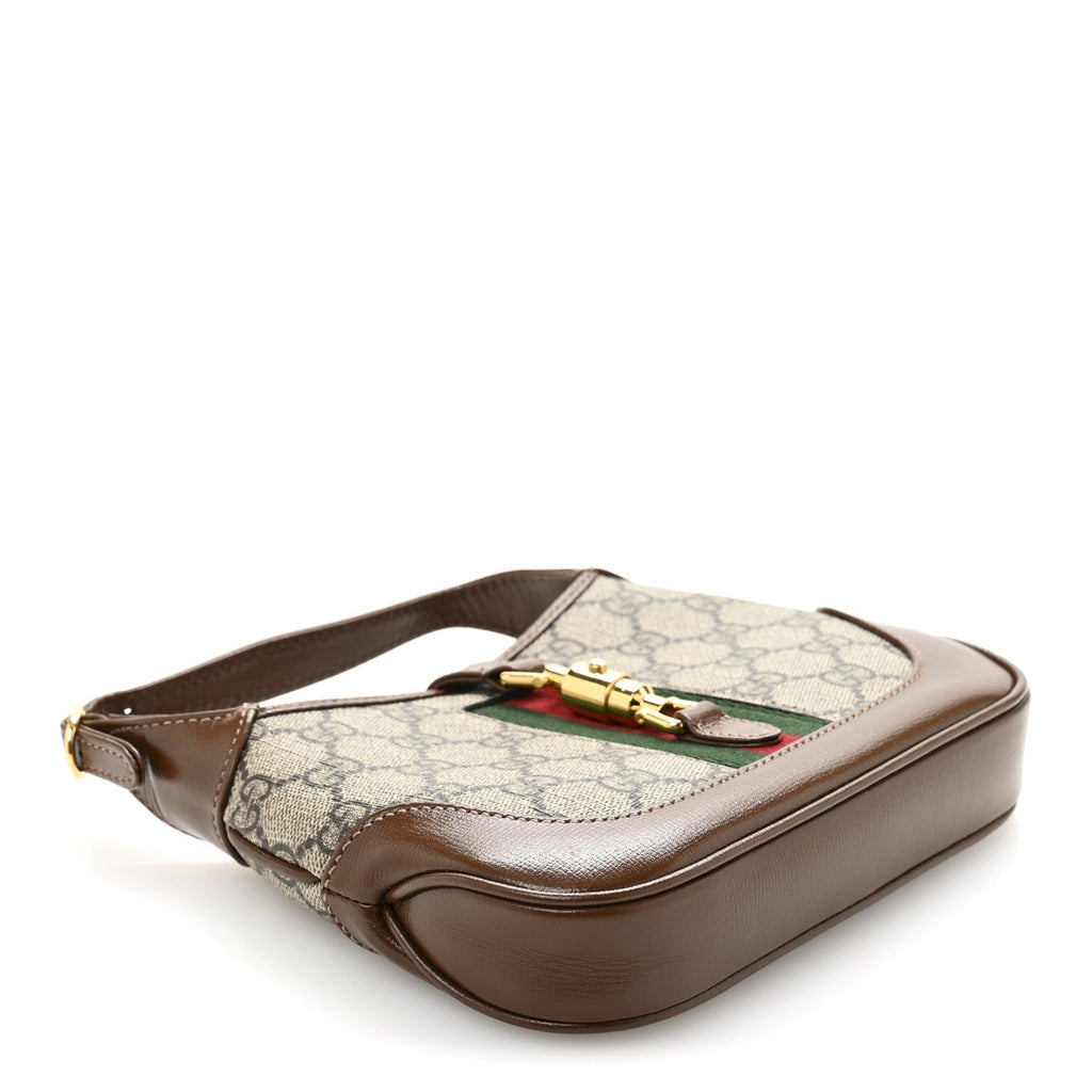 GG Supreme Monogram Azalea Calfskin Web Mini Jackie 1961 Hobo Beige Ebony Brown Sugar