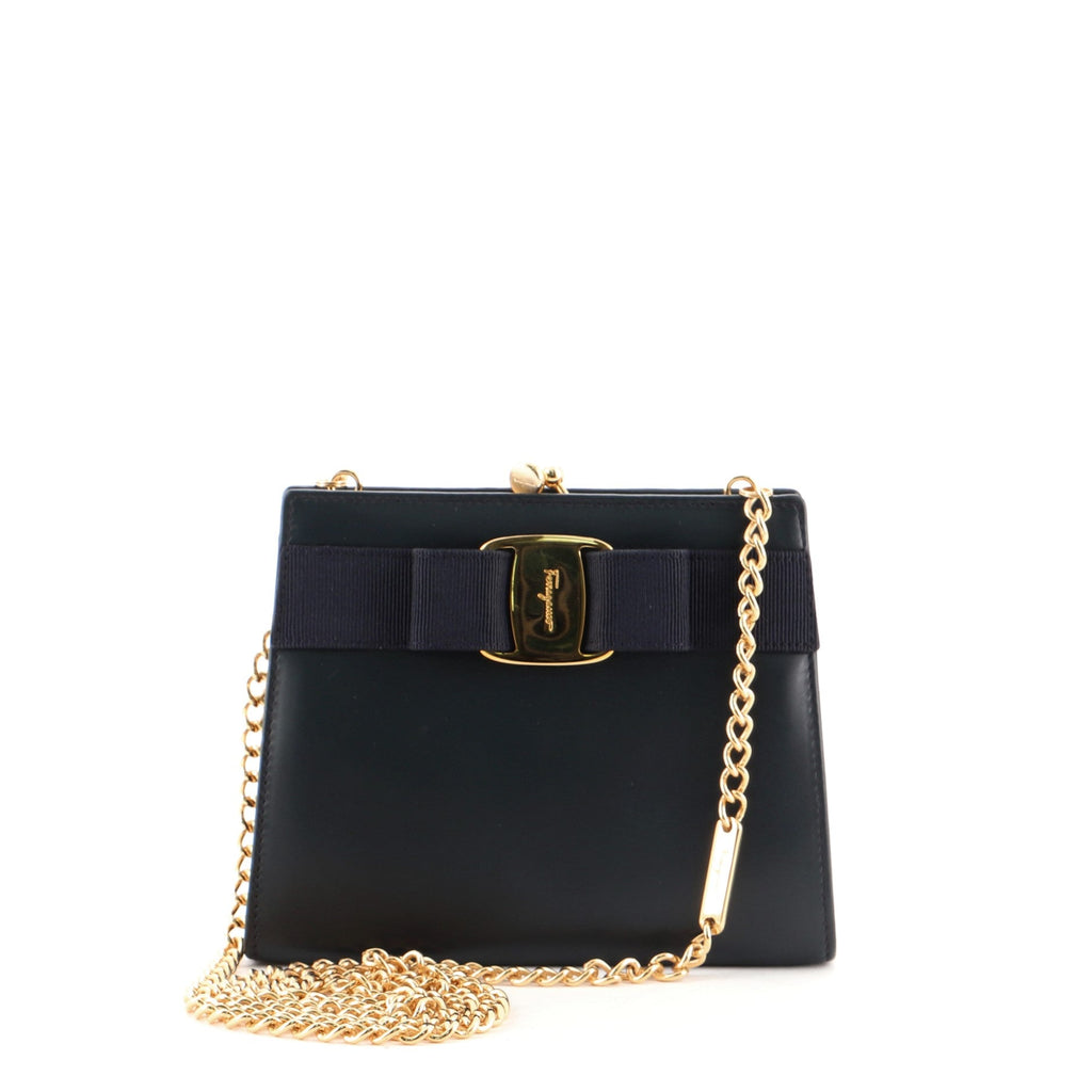 Vintage Kisslock Chain Crossbody Bag Leather Mini