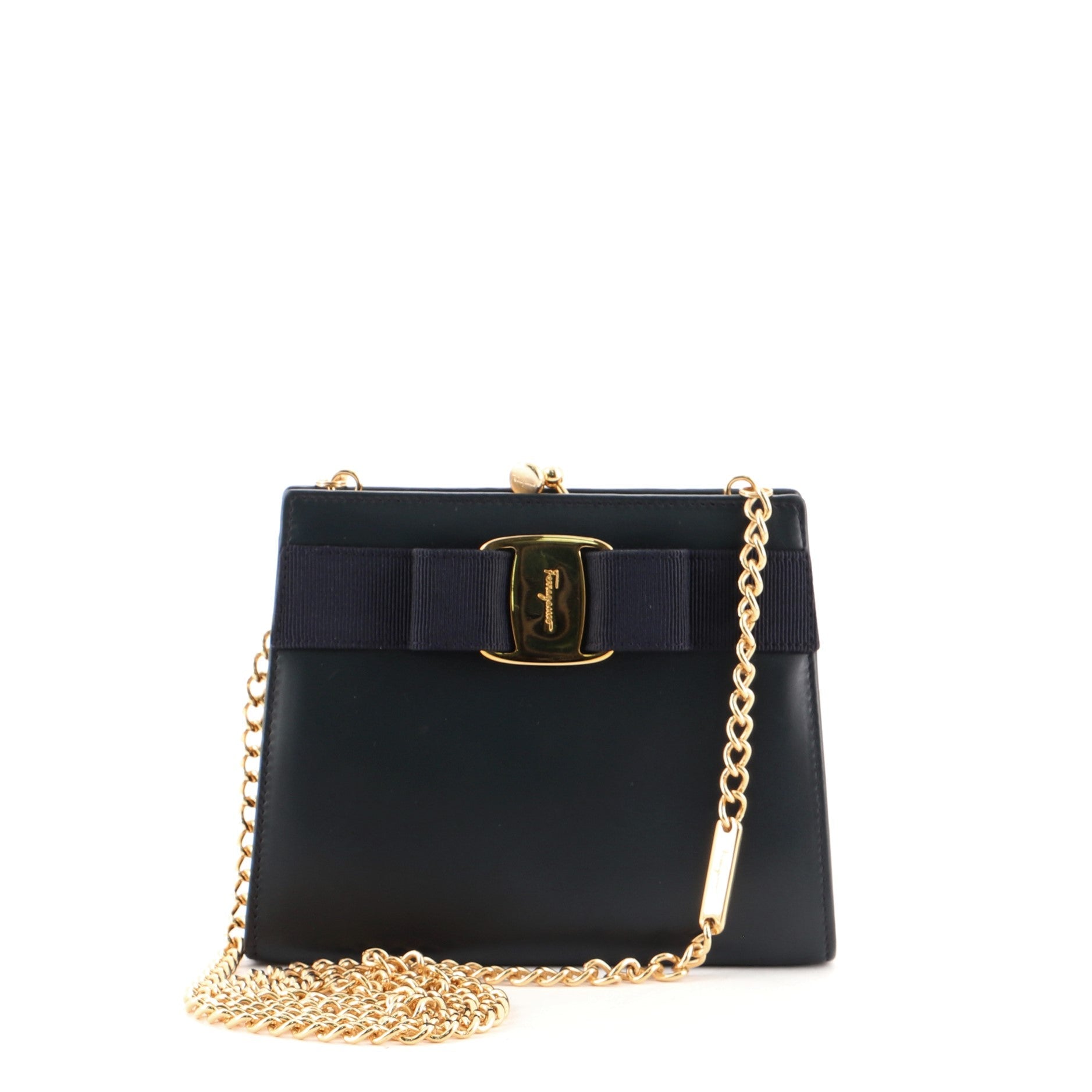 Vintage Kisslock Chain Crossbody Bag Leather Mini