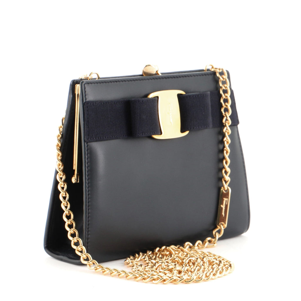 Vintage Kisslock Chain Crossbody Bag Leather Mini