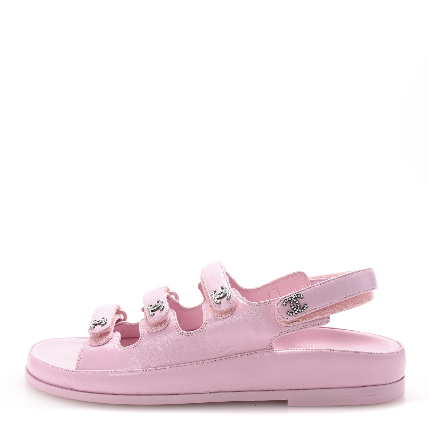 Lambskin Crystal CC Velcro Dad Sandals 36.5 Light Pink