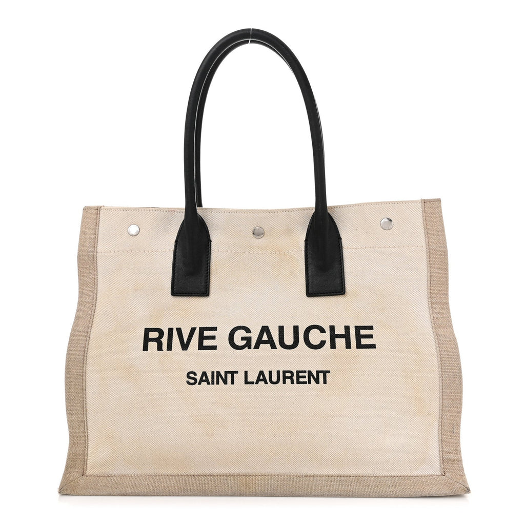 Linen Calfskin Small Rive Gauche Tote Greggio Natural