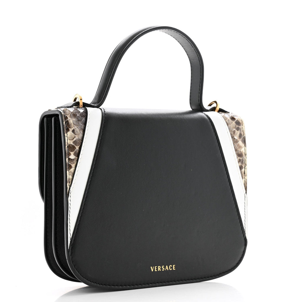 Vitello Snakeskin Calf Hair Virtus V Small Top Handle Shoulder Bag Black Brown Multicolor