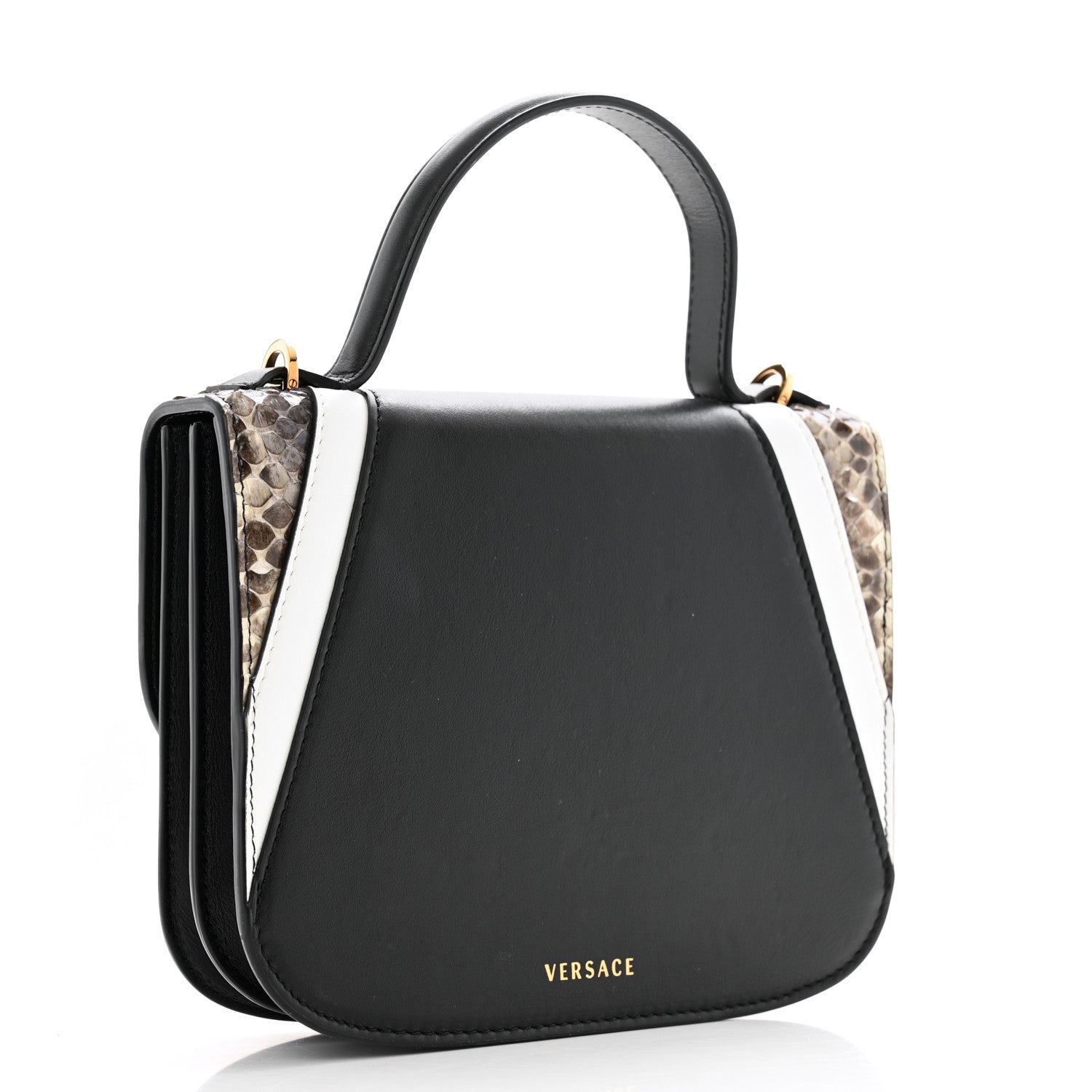 Vitello Snakeskin Calf Hair Virtus V Small Top Handle Shoulder Bag Black Brown Multicolor