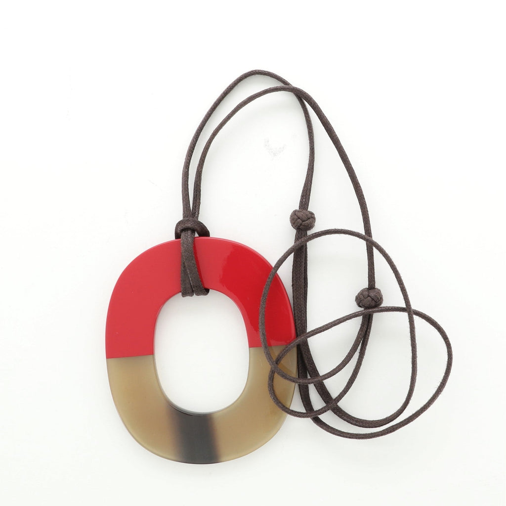 Isthme Pendant Necklace Lacquered Buffalo Horn and Waxed Cotton