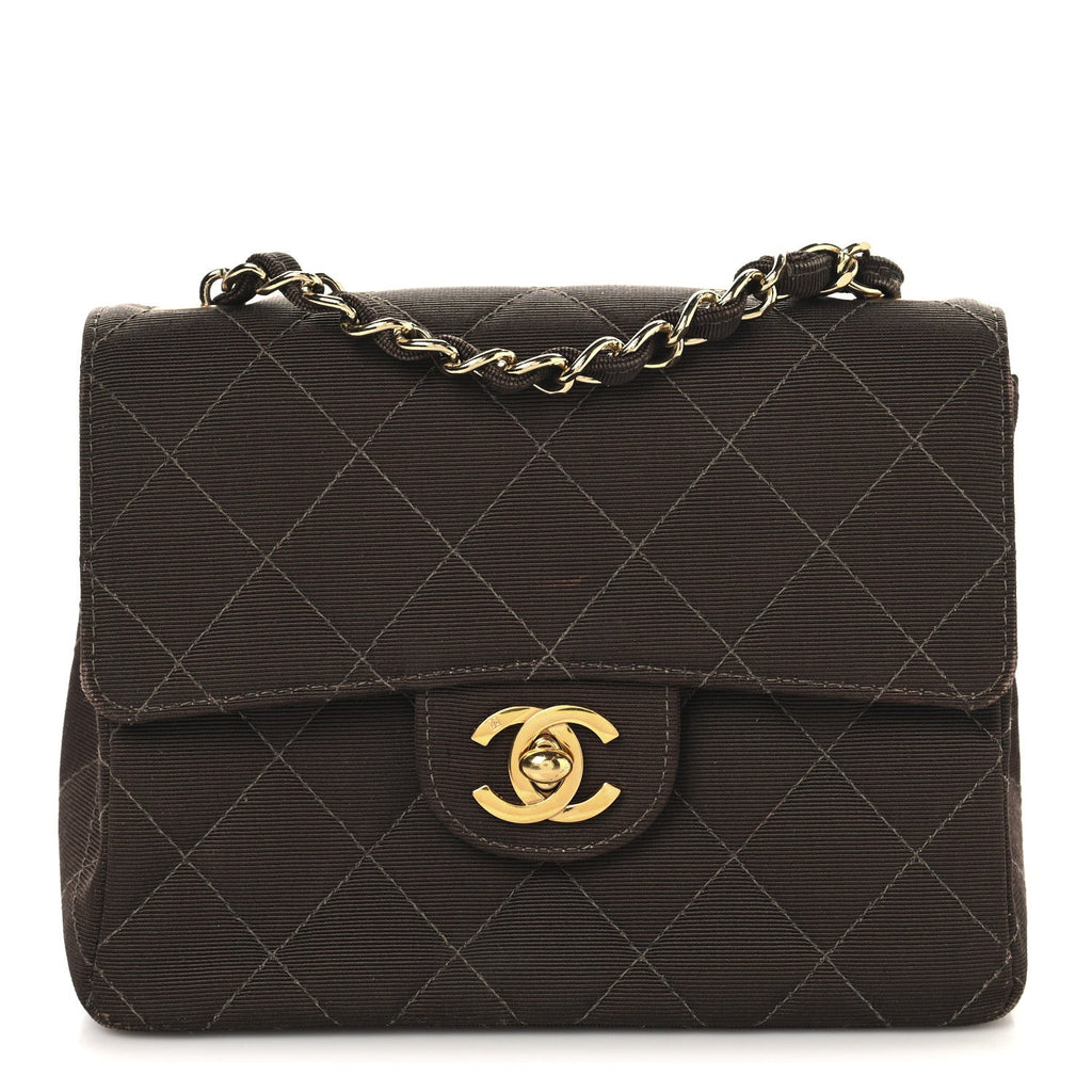 Grosgrain Quilted Mini Square Flap Brown