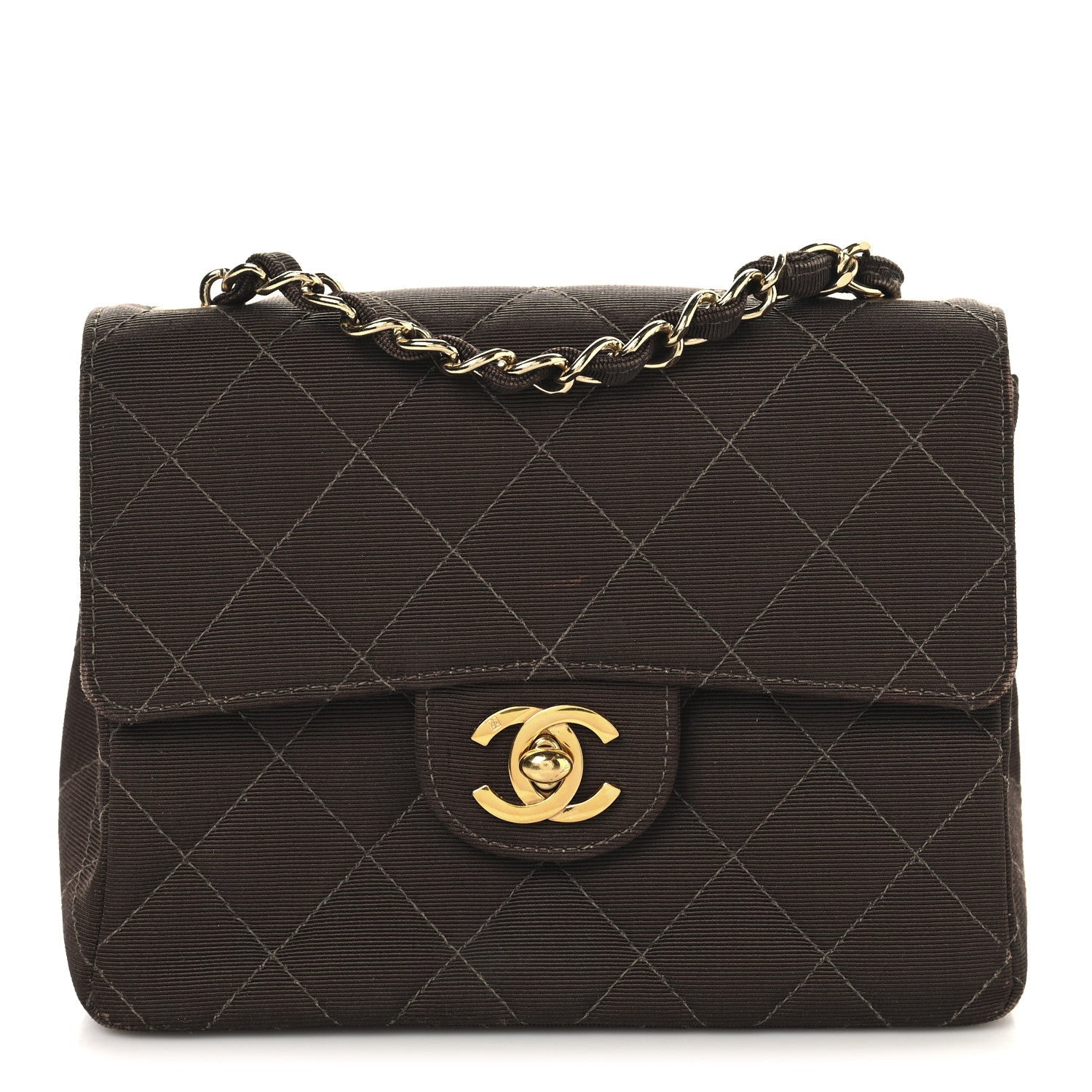 Grosgrain Quilted Mini Square Flap Brown