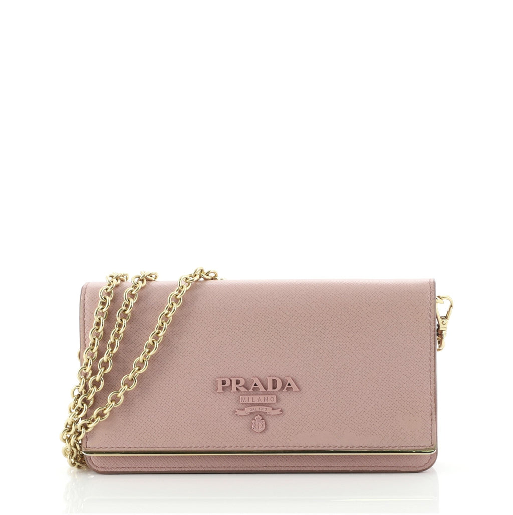 Monochrome Wristlet Wallet on Chain Saffiano Leather Mini
