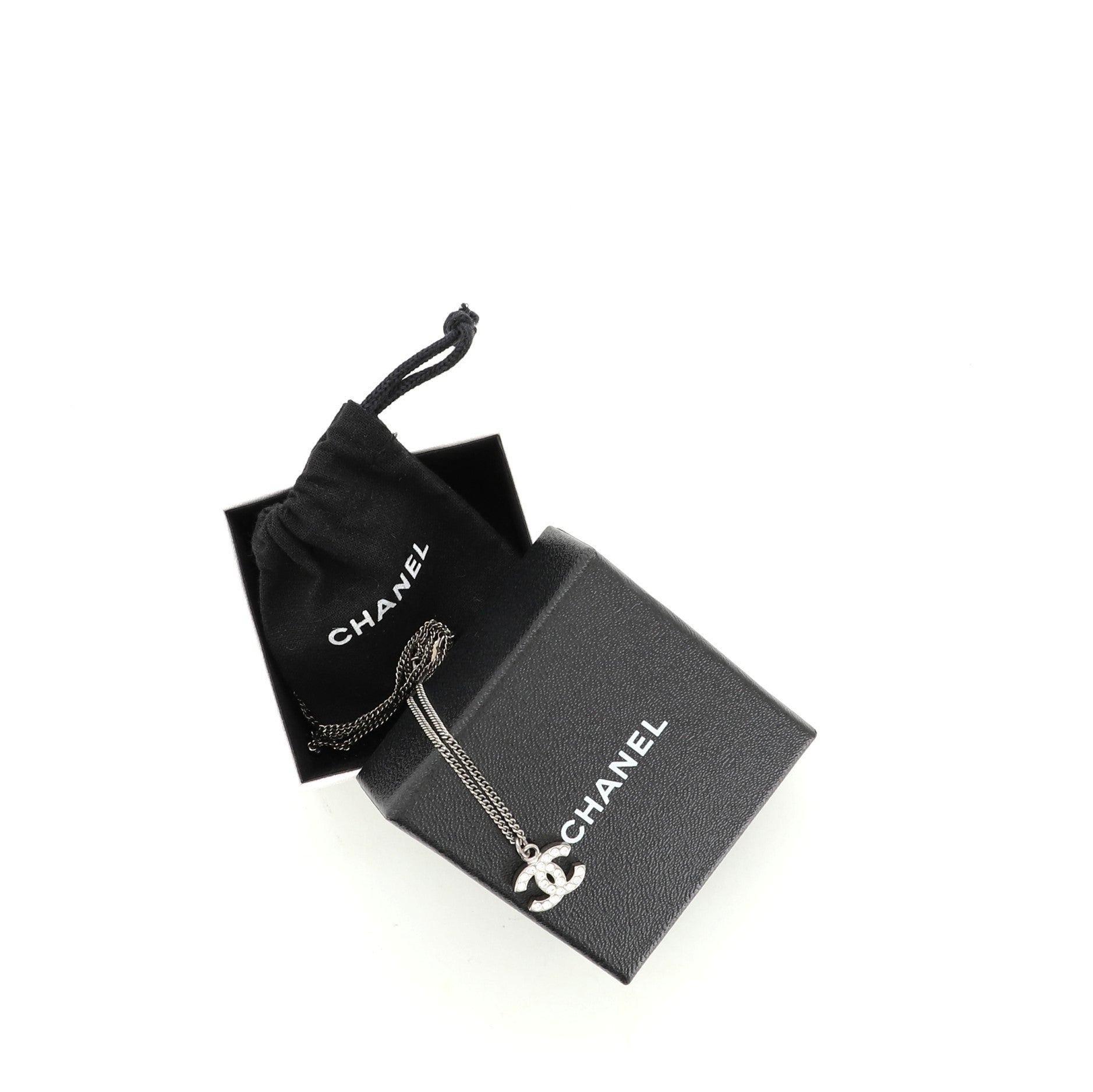 CC Pendant Necklace Crystal Embellished Metal