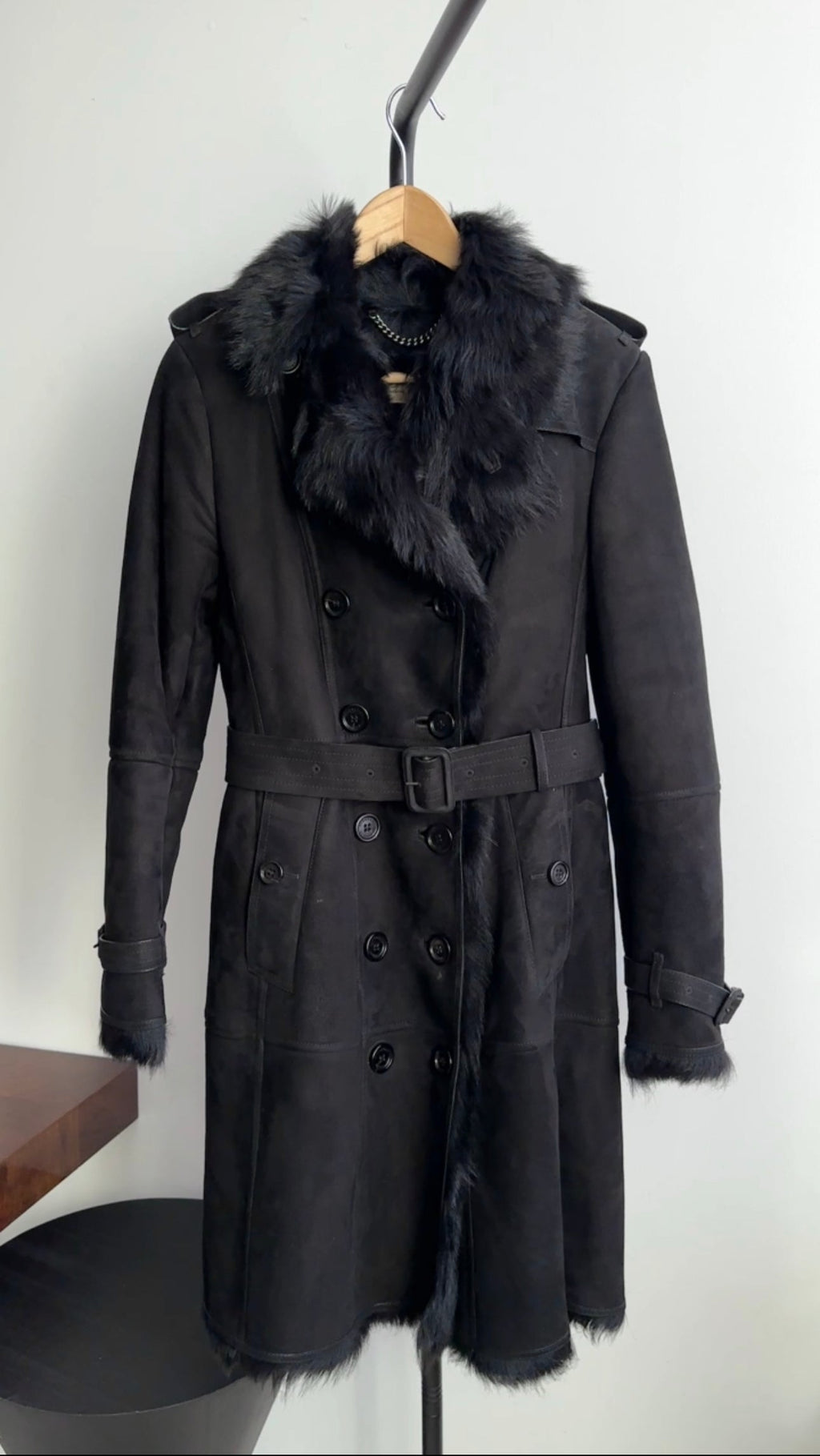 Burberry Black Shearling Long Trench Coat - FR36 / IT40 / USA
