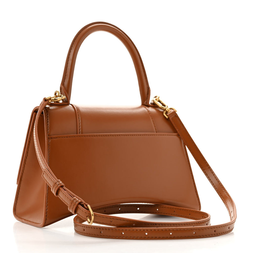 Shiny Box Calfskin Small Hourglass Top Handle Bag Camel