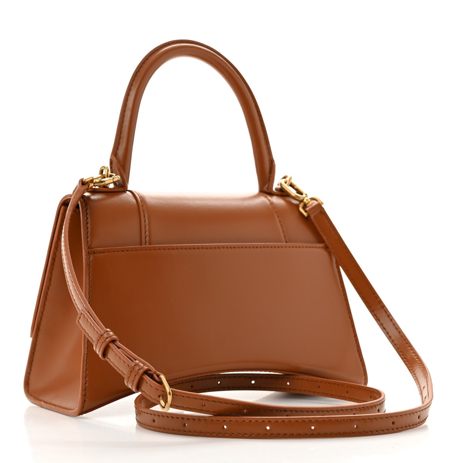 Shiny Box Calfskin Small Hourglass Top Handle Bag Camel