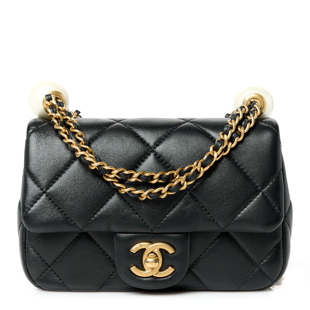 Lambskin Pearl Quilted Mini Flap Black