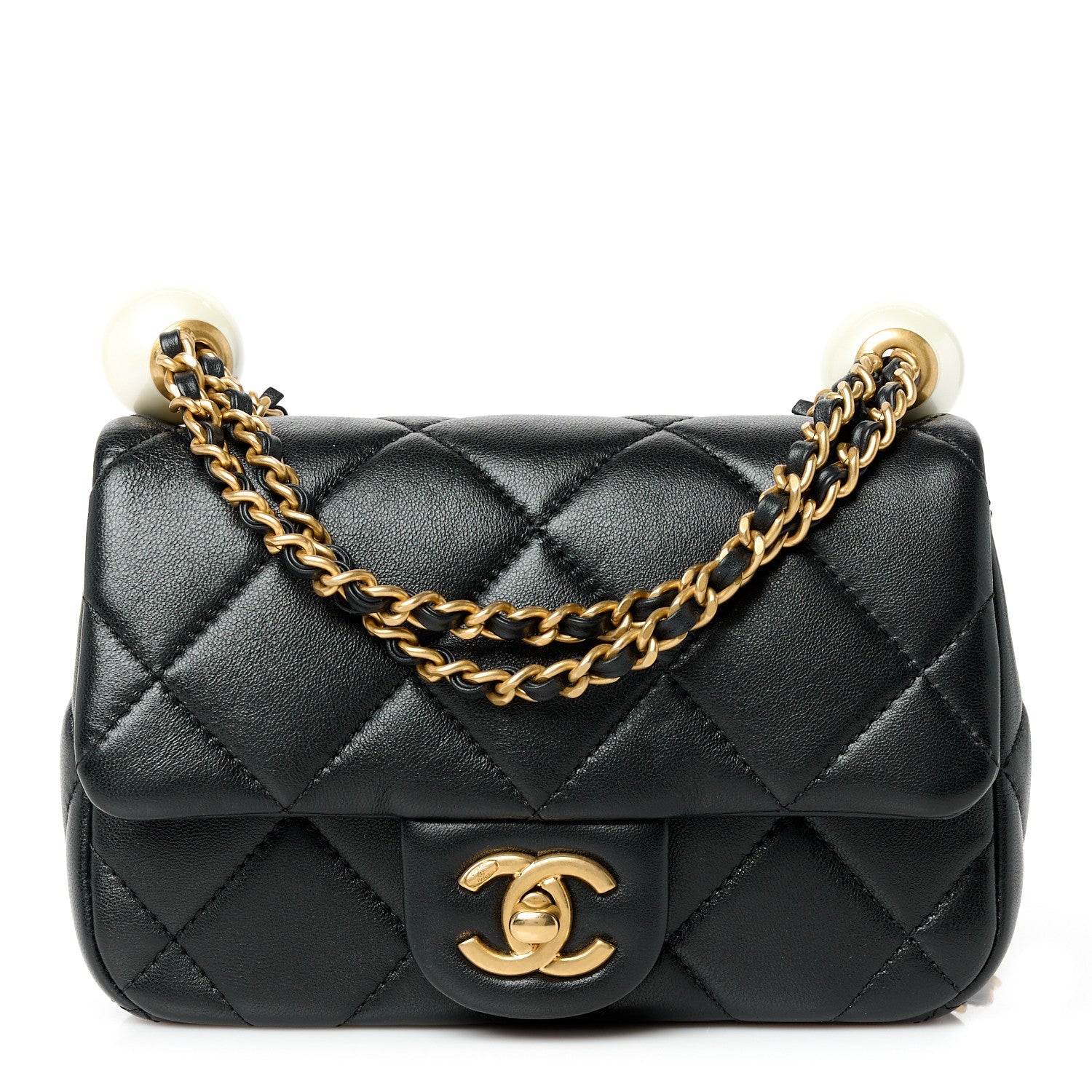 Lambskin Pearl Quilted Mini Flap Black