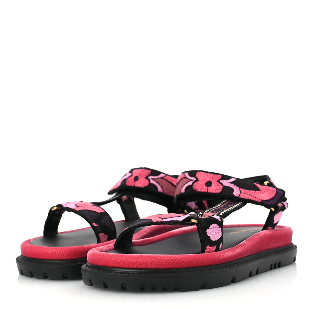 Canvas Embroidered Velvet Jardin Indien 10mm D-Wave Sandals 39 Pink Multicolor