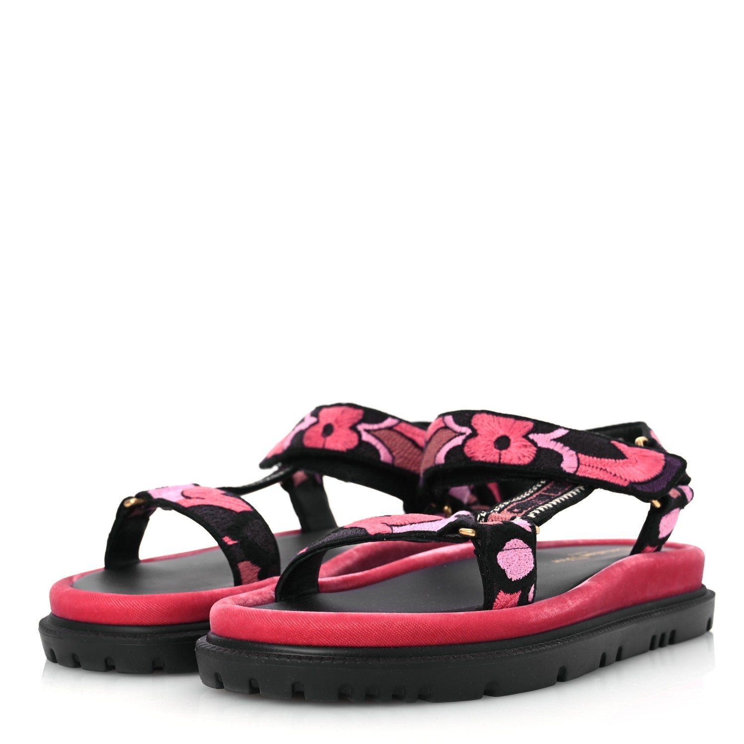 Canvas Embroidered Velvet Jardin Indien 10mm D-Wave Sandals 39 Pink Multicolor
