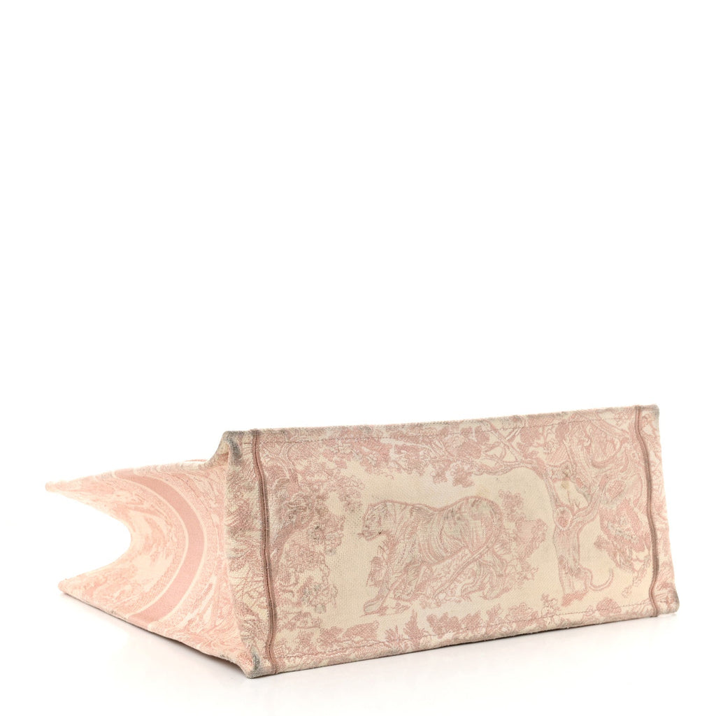 Canvas Toile De Jouy Embroidered Large Book Tote Pink