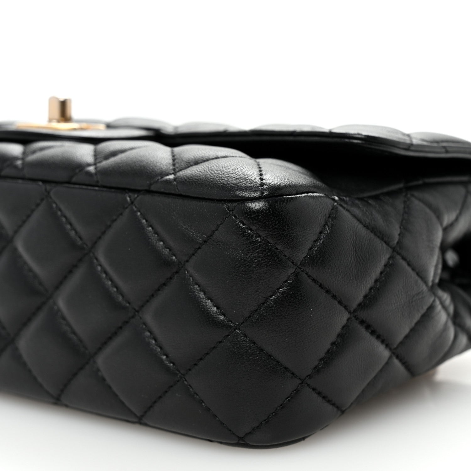 Lambskin Quilted Small Metal Top Handle Flap Black