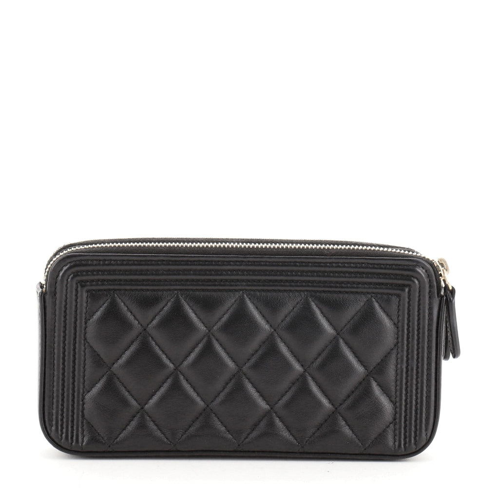 Boy Double Zip Clutch with Chain Quilted Lambskin