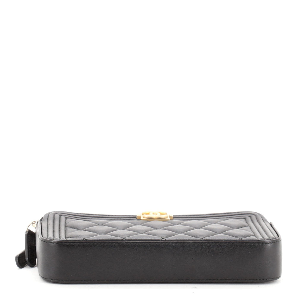 Boy Double Zip Clutch with Chain Quilted Lambskin