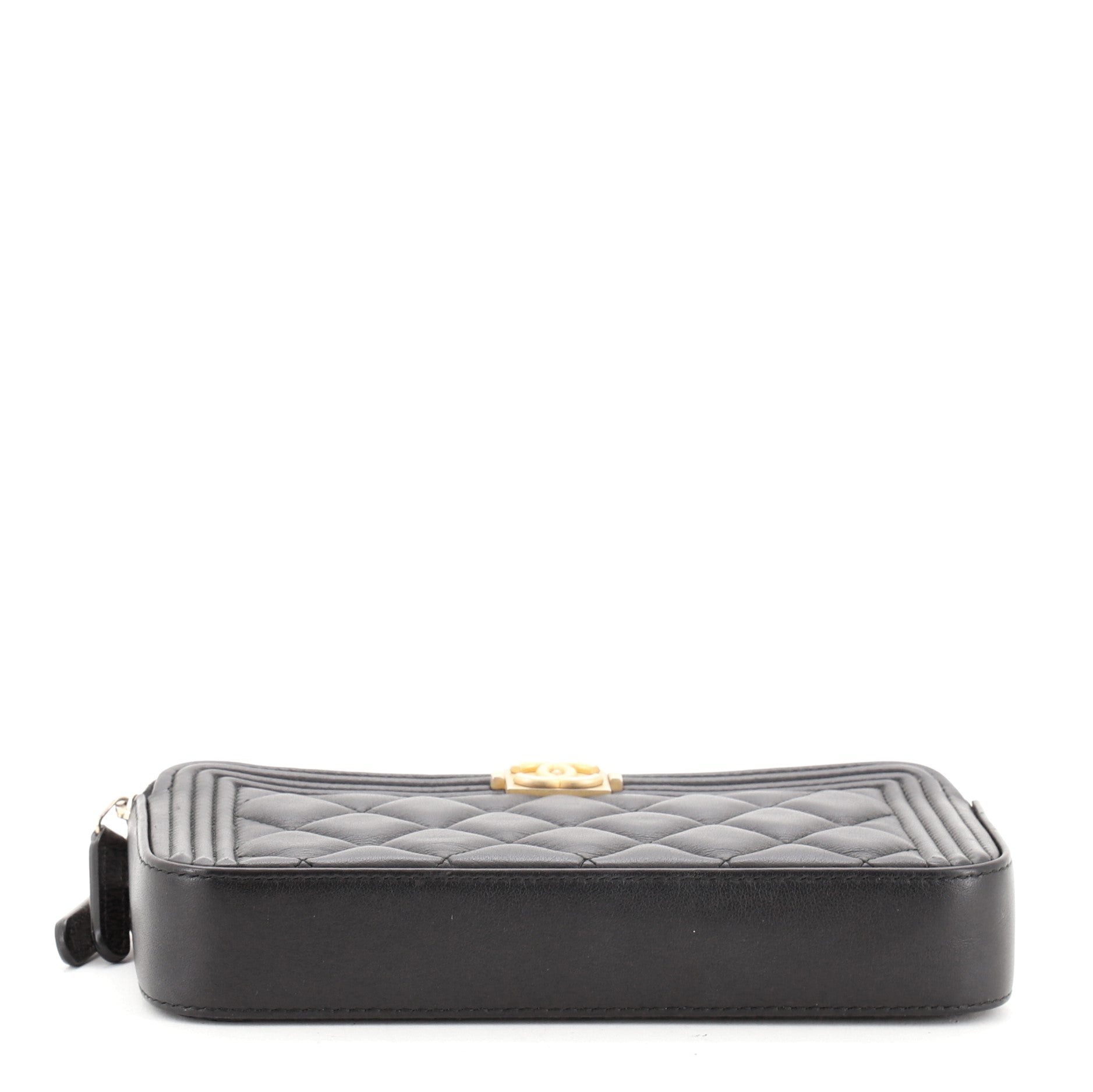Boy Double Zip Clutch with Chain Quilted Lambskin