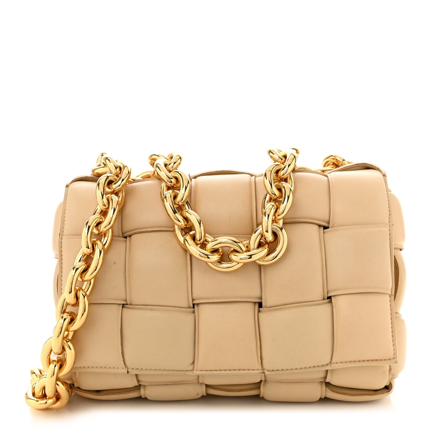 Lambskin Maxi Intrecciato Padded Chain Cassette Crossbody Bag Porridge