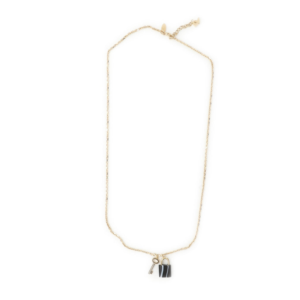 Onyx Padlock Pendant Necklace Metal