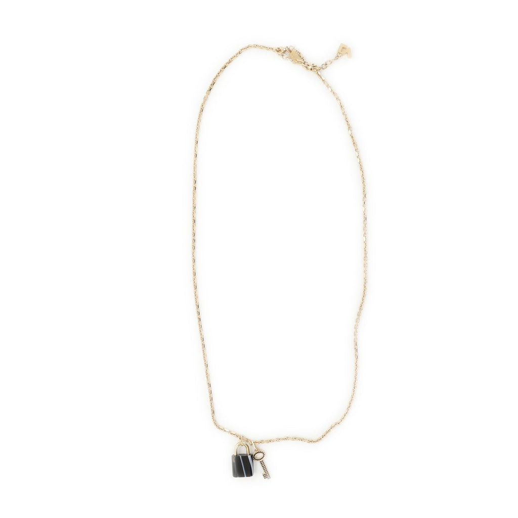 Onyx Padlock Pendant Necklace Metal