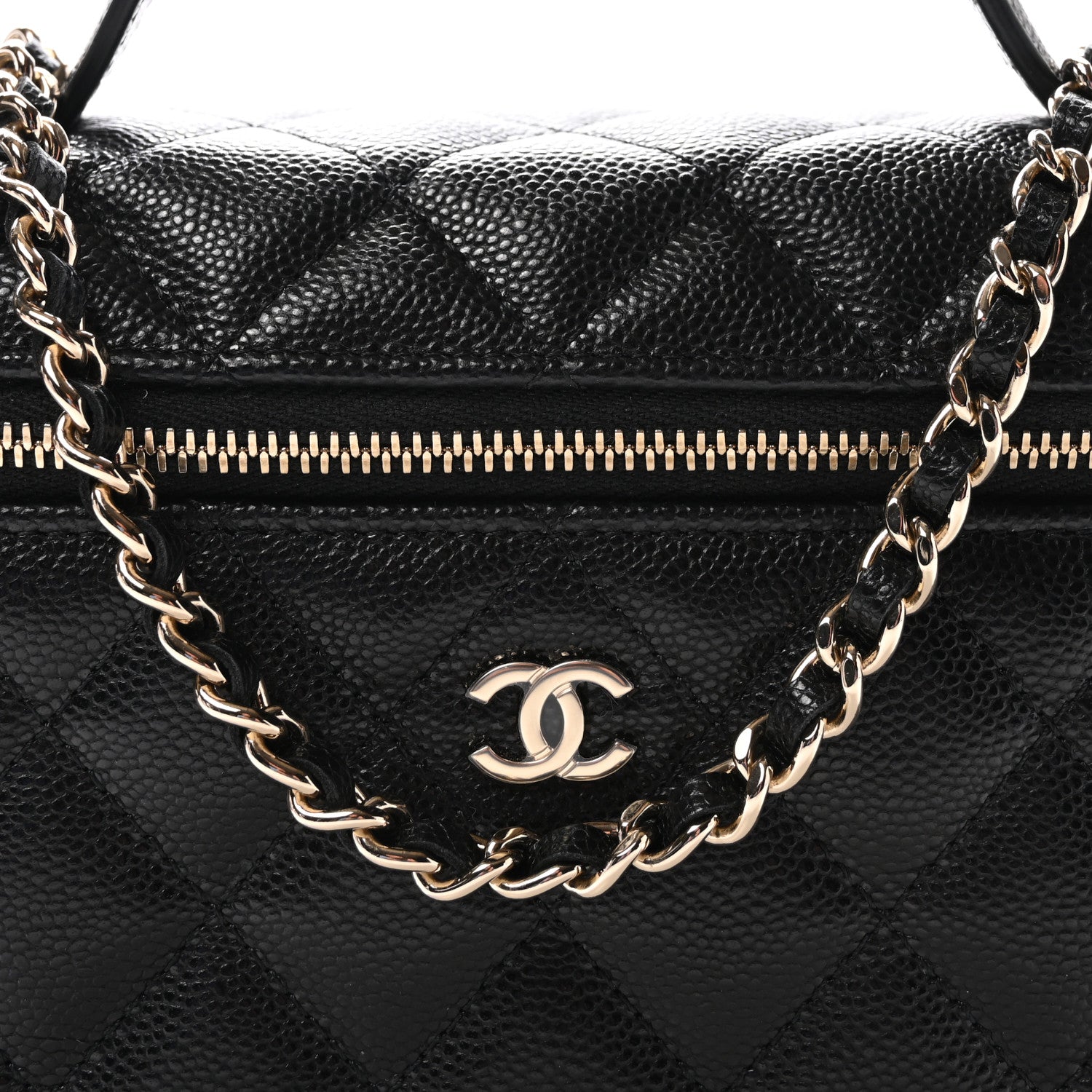 Caviar Quilted Top Handle Slim Vanity With Chain Black